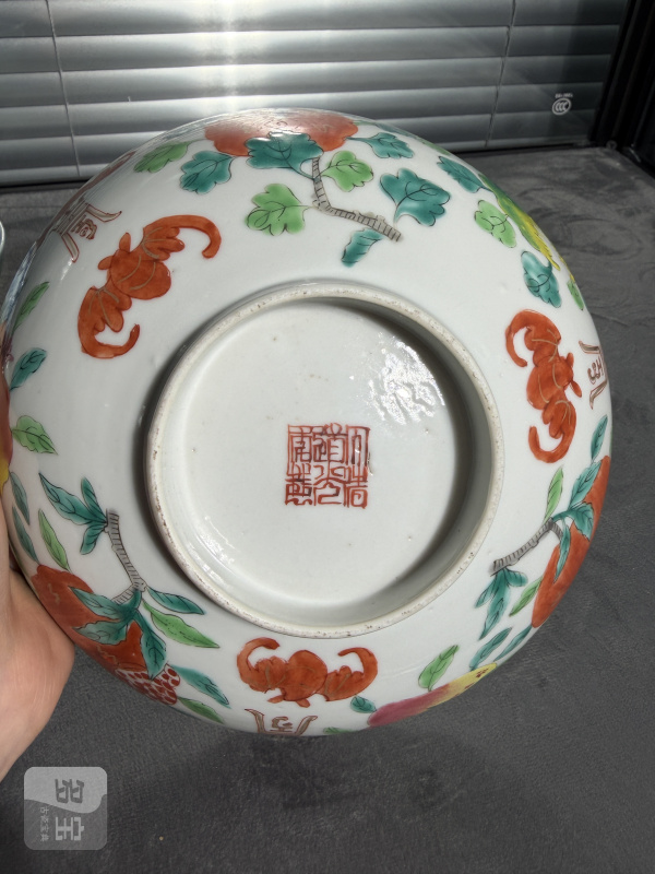 清道光粉彩福寿三多纹花口大碗 - 图8